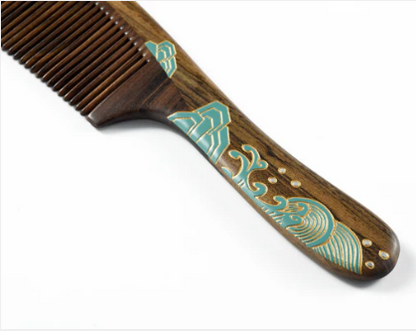 Blue Sea Hair Comb in Ukiyoe style (Free Letter Engraving)