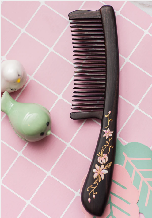 Black Rosewood Comb (Lily) (Free Letter Engraving)