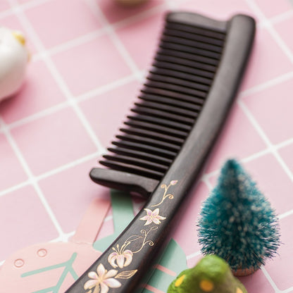 Black Rosewood Comb (Lily) (Free Letter Engraving)