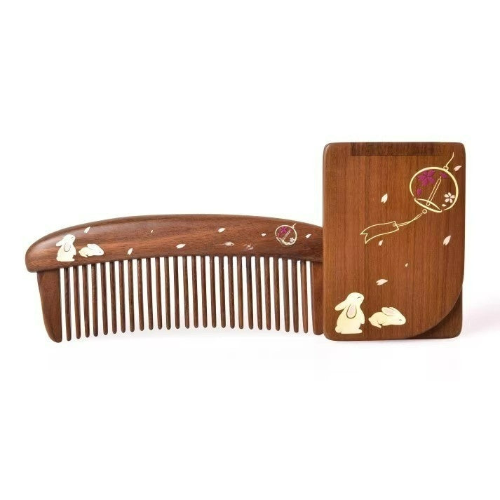 Bunny Wood Comb & Mirror Set (Free Letter Engraving)