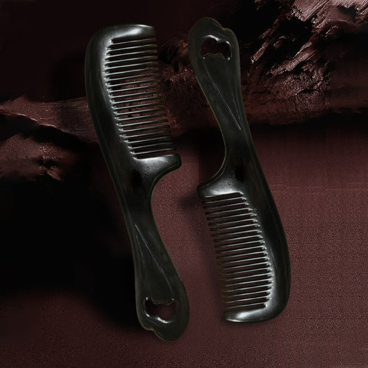 Black Diamond Horn Heart Shaped Handle Comb (Free Letter Engraving)