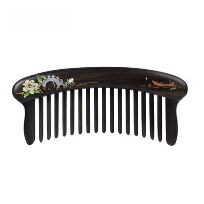 Wide Tooth Ebony Wood Comb (Free Letter Engraving)