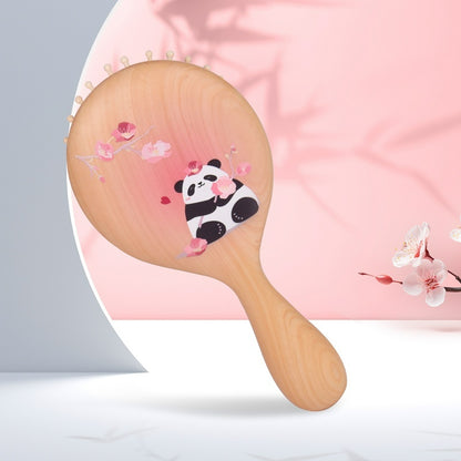 Panda Pink Wooden Hair Brush (Free Letter Engraving)