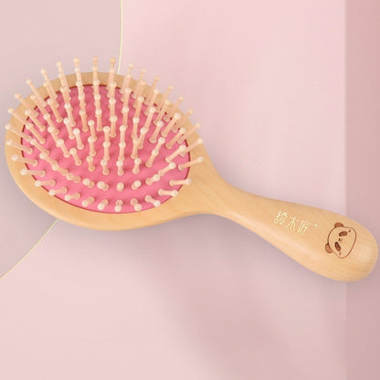 Panda Pink Wooden Hair Brush (Free Letter Engraving)