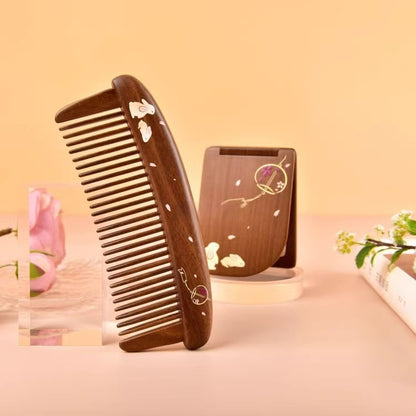 Bunny Wood Comb & Mirror Set (Free Letter Engraving)