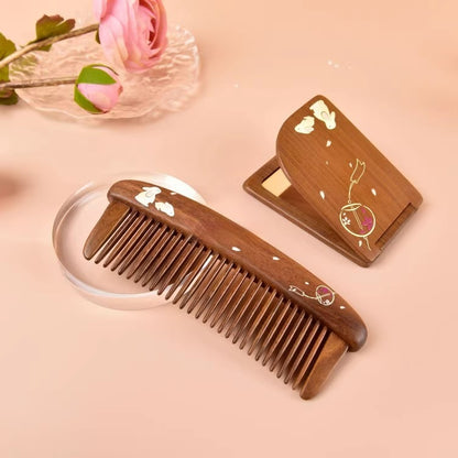 Bunny Wood Comb & Mirror Set (Free Letter Engraving)