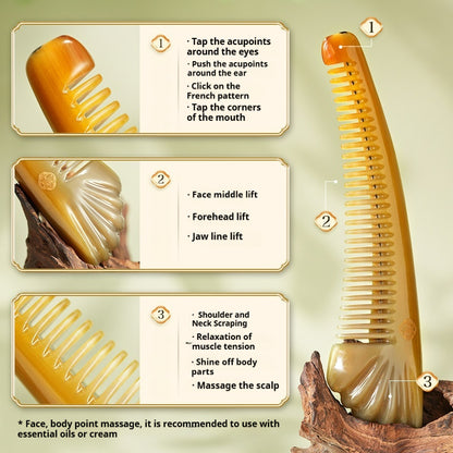 Natural yak horn cat bone comb (Free Letter Engraving)