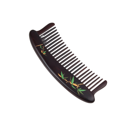 Ebony Wood Comb with bamboo pattern (Free Letter Engraving)