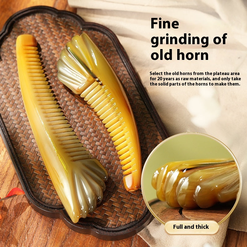 Natural yak horn cat bone comb (Free Letter Engraving)