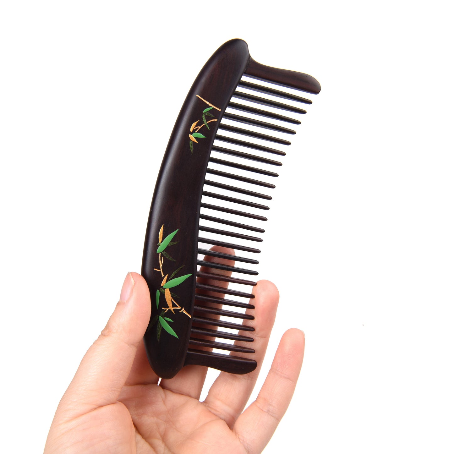 Ebony Wood Comb with bamboo pattern (Free Letter Engraving)