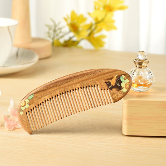 Hair Comb Magpie calling on branches (Free Letter Engraving)