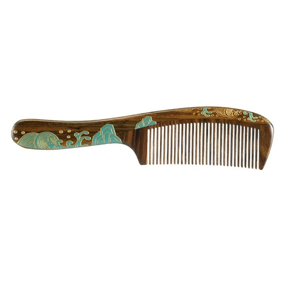 Blue Sea Hair Comb in Ukiyoe style (Free Letter Engraving)