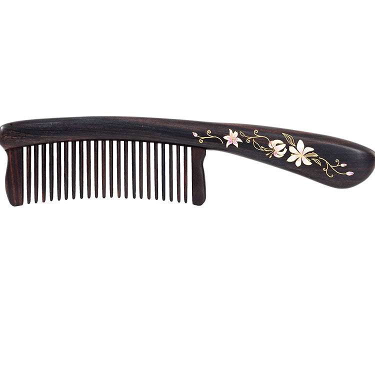 Black Rosewood Comb (Lily) (Free Letter Engraving)